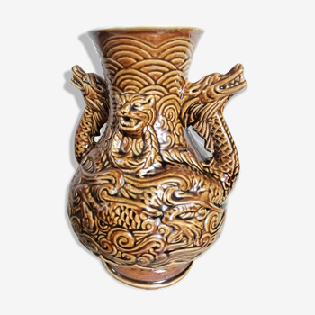 Vase Asia dragon majolica Relief