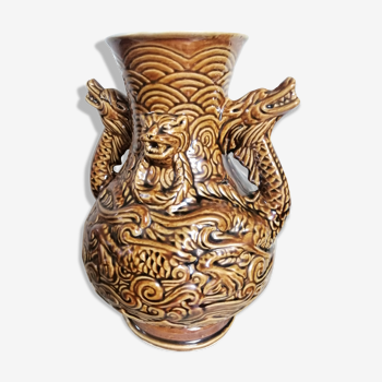 Vase Asie dragon majolica Relief