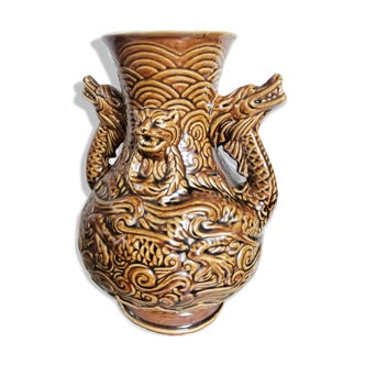 Vase Asia dragon majolica Relief
