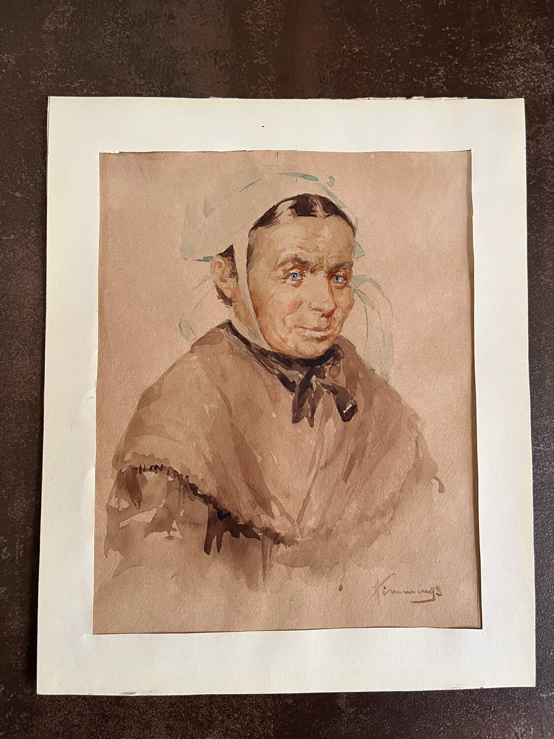 2 watercolor portraits painting signed Robert Hemmings