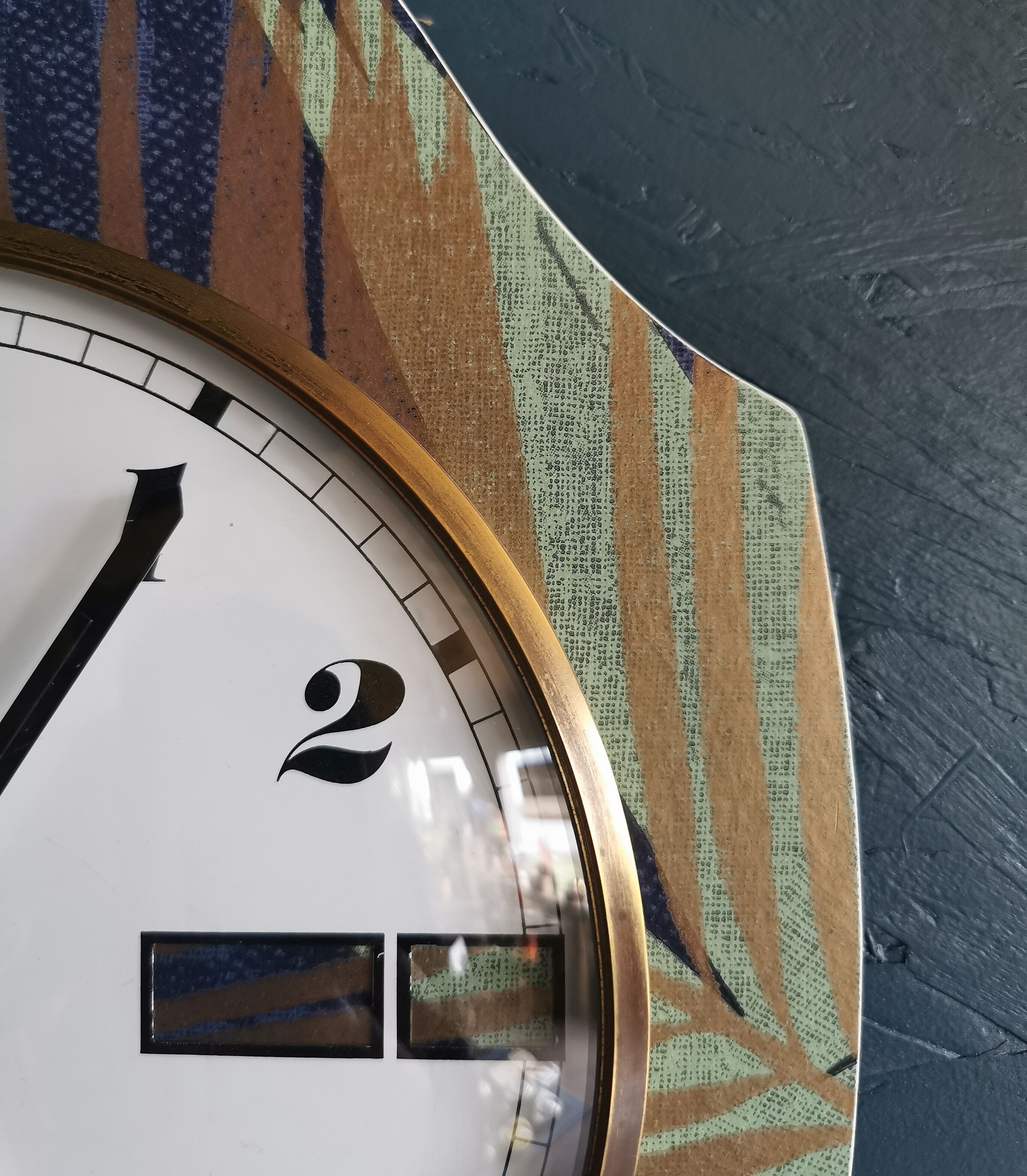 Vertical silent vintage wall pendulum clock "Trophy blue green golden"
