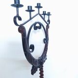 Floor candelabra in wrought iron and turned wood