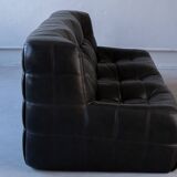 Ensemble de Salon Kashima Vintage en Cuir Noir par Michel Ducaroy pour Ligne Roset, 1976, Set de 3