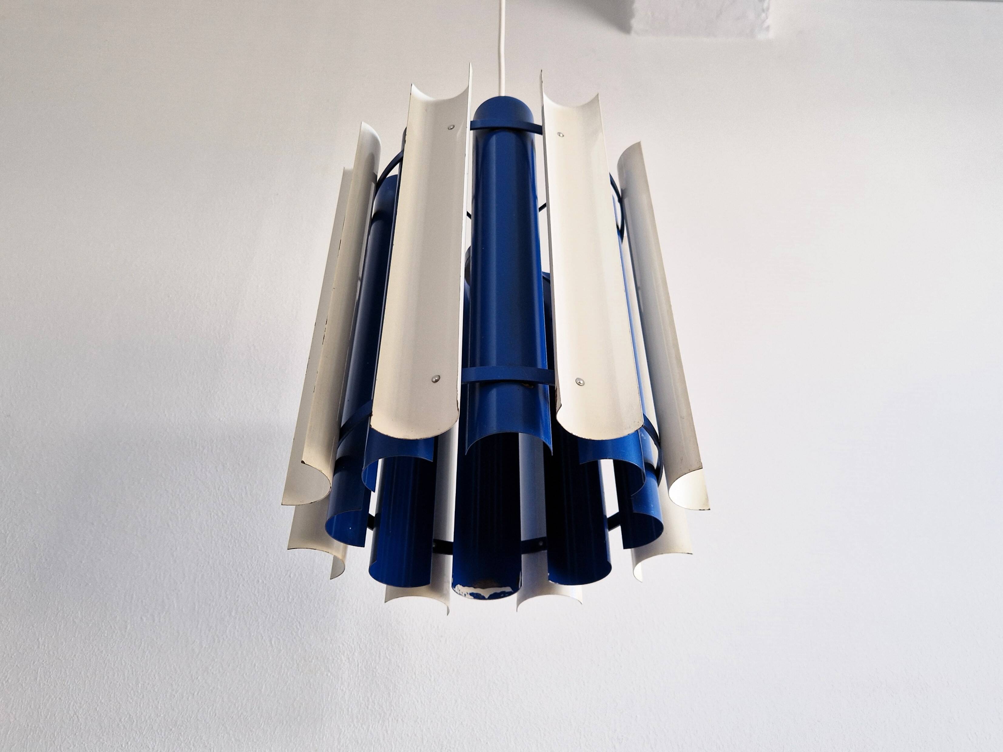 Rare blue and white 'Mexico' pendant lamp by Yki Nummi for Orno, 1960s