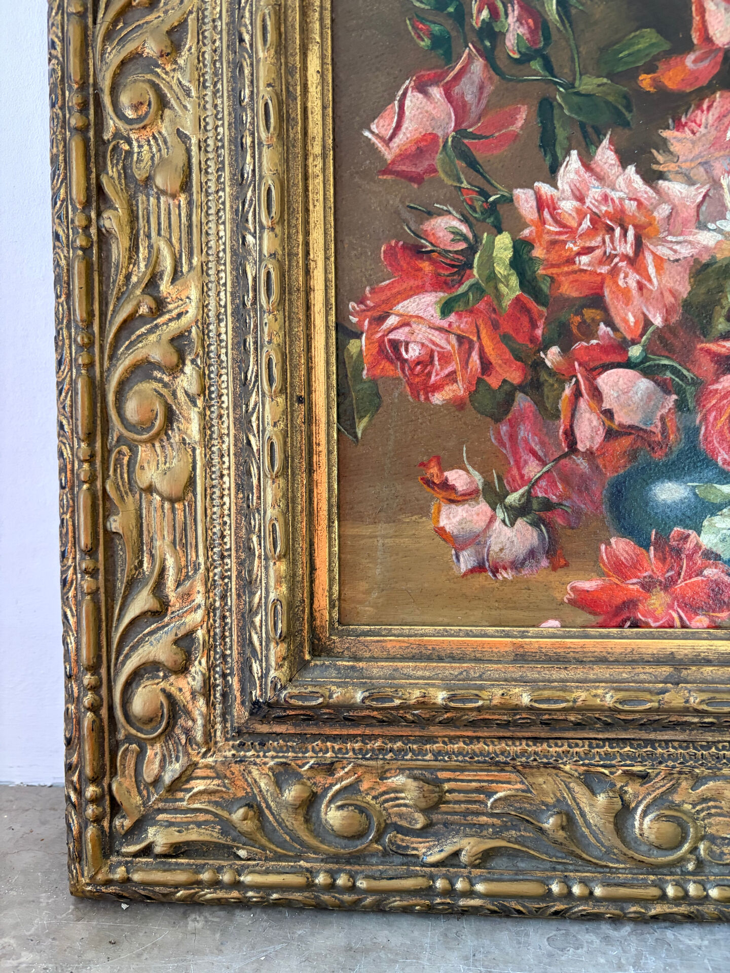 Bouquet of roses, oil on framed panel