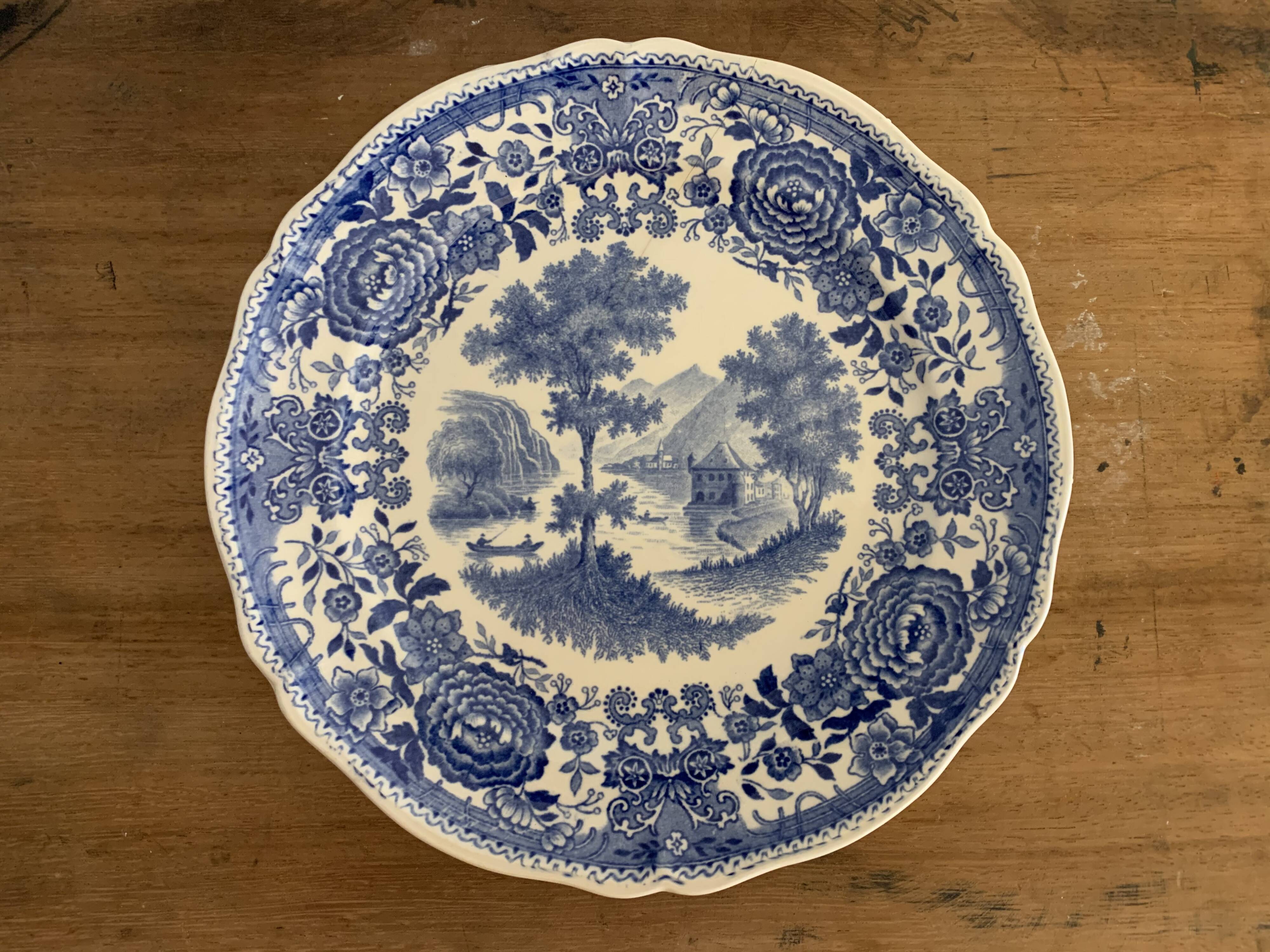 10 old blue earthenware dessert plates Burgenland Villeroy and Boch 1950