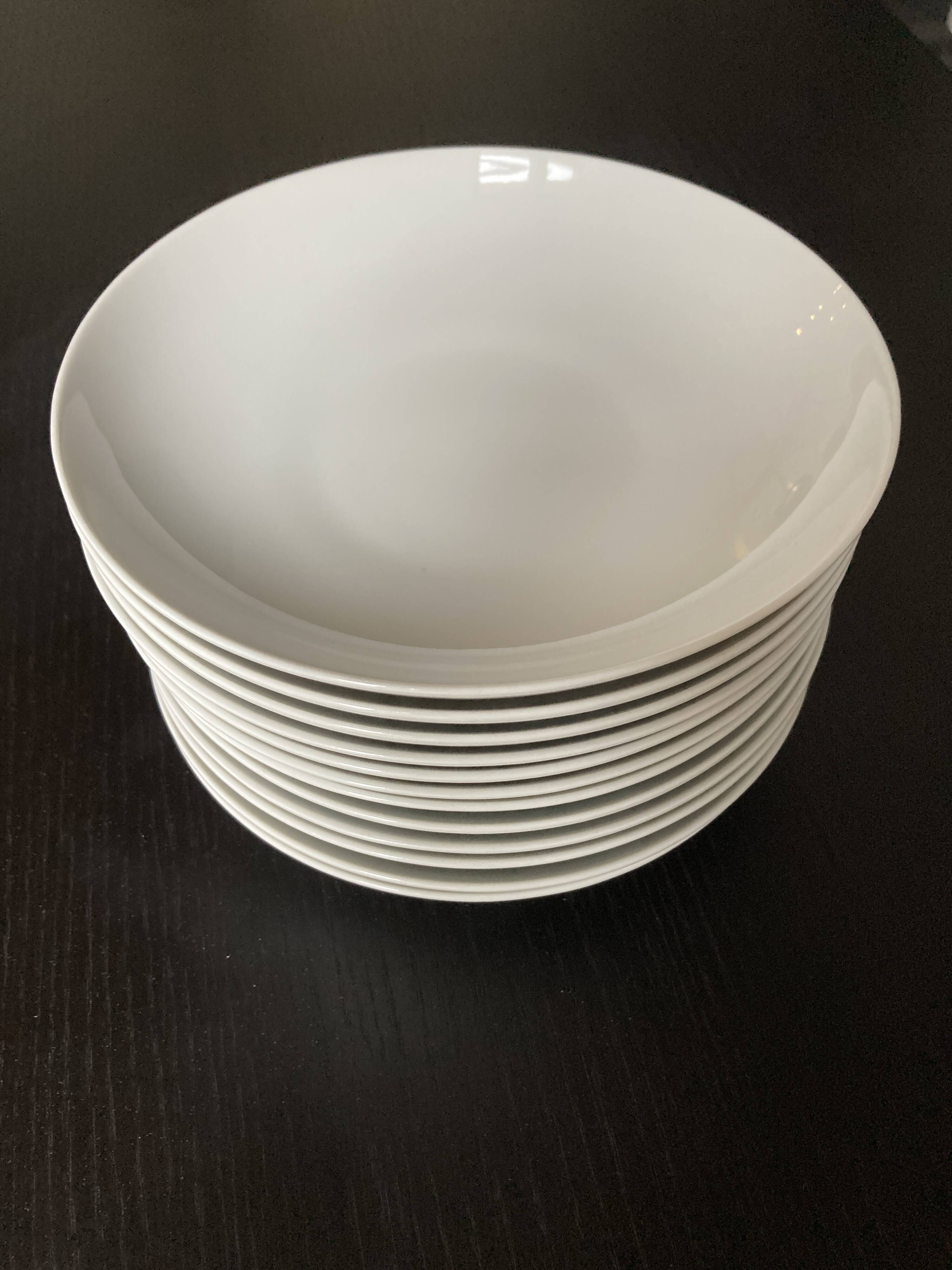 Lot De 12 Assiettes Plates Guy Degrenne - Galon Platine, Porcelaine Blanche