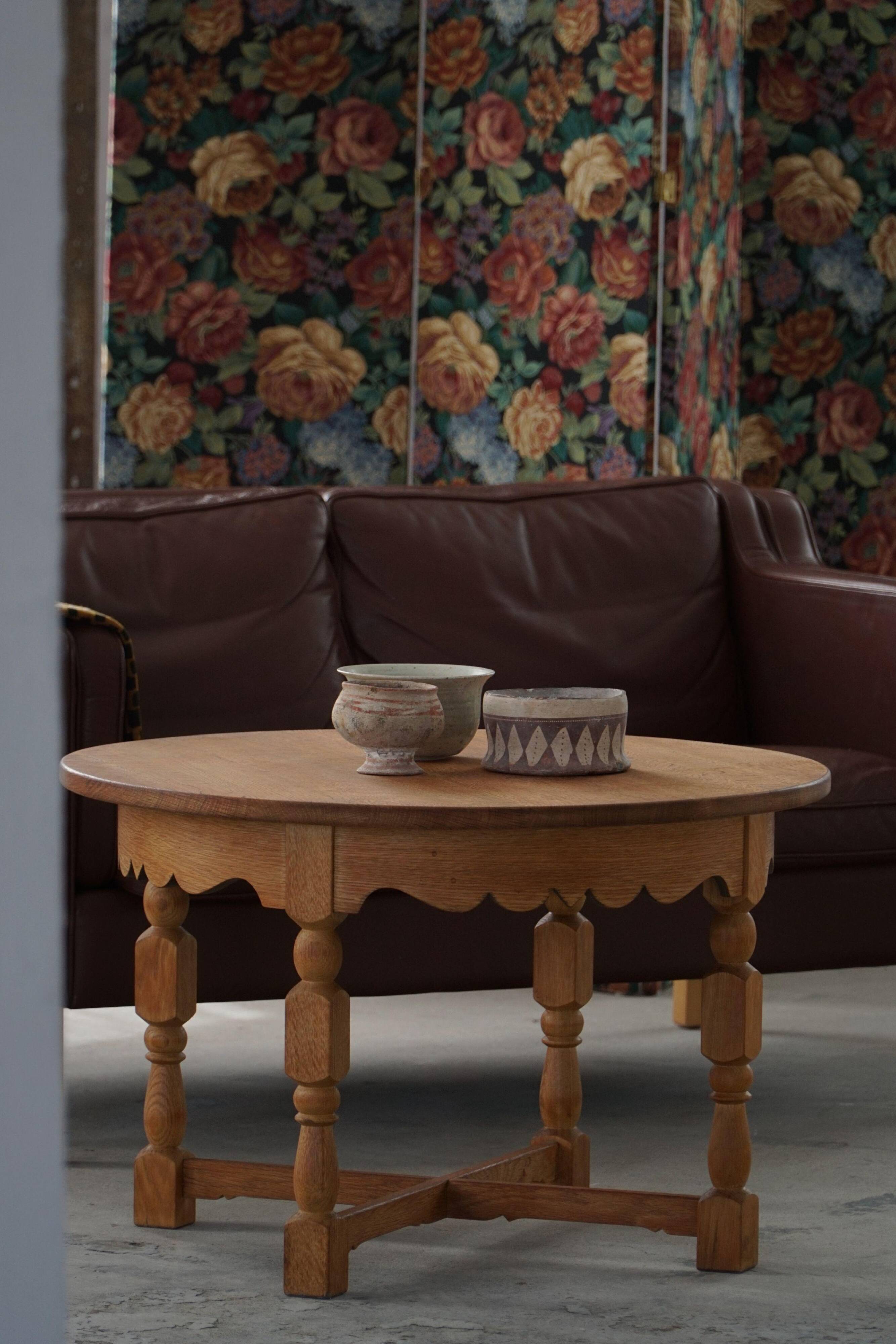 Mid-century Danish round side table in solid oak, Henning Kjærnulf, 1960s.