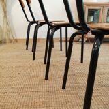 Series of 4 wooden and metal school chairs