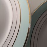 set of 9 green, white and gold Luneville plates