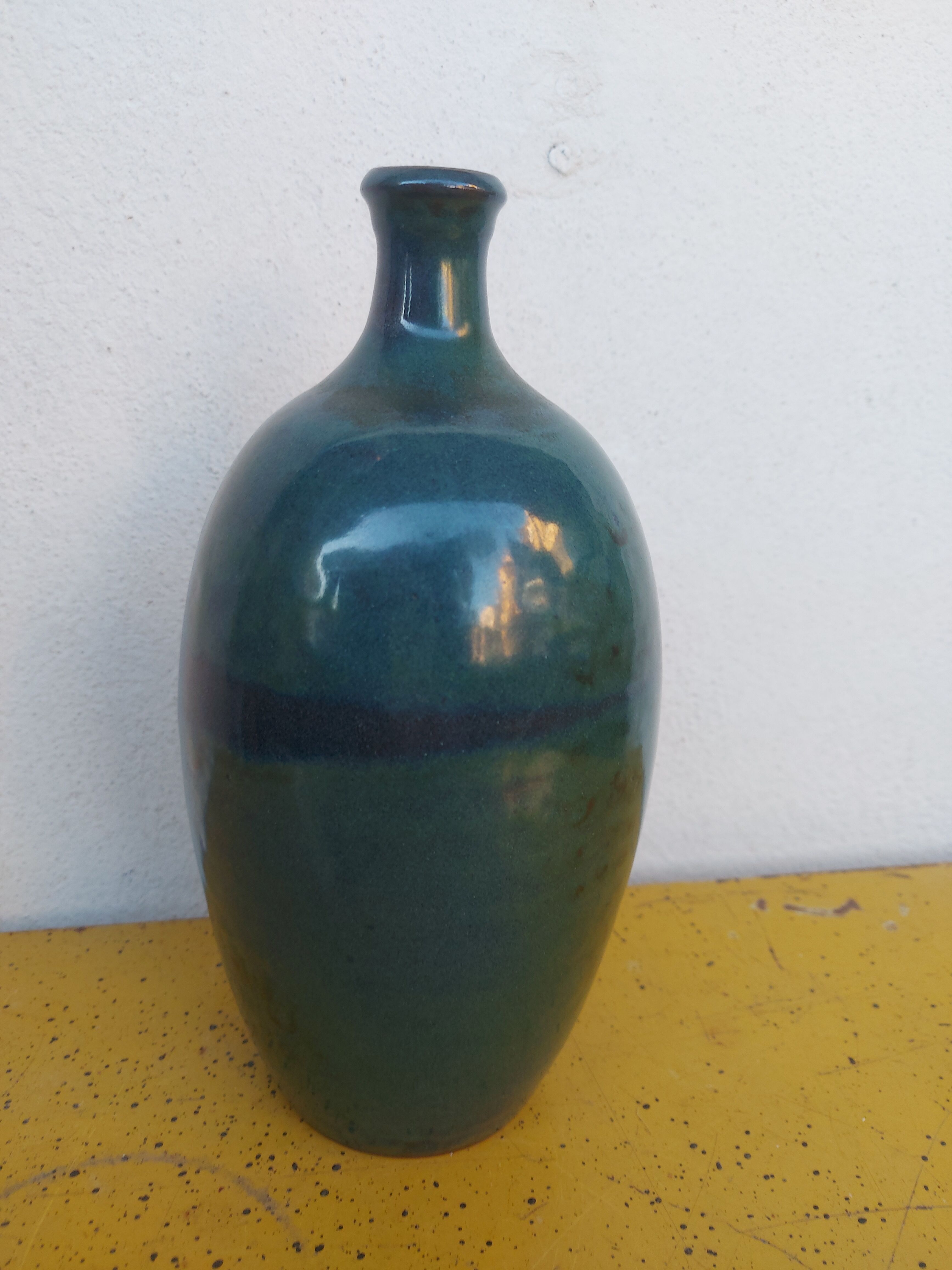 Enamelled terracotta vase, blue