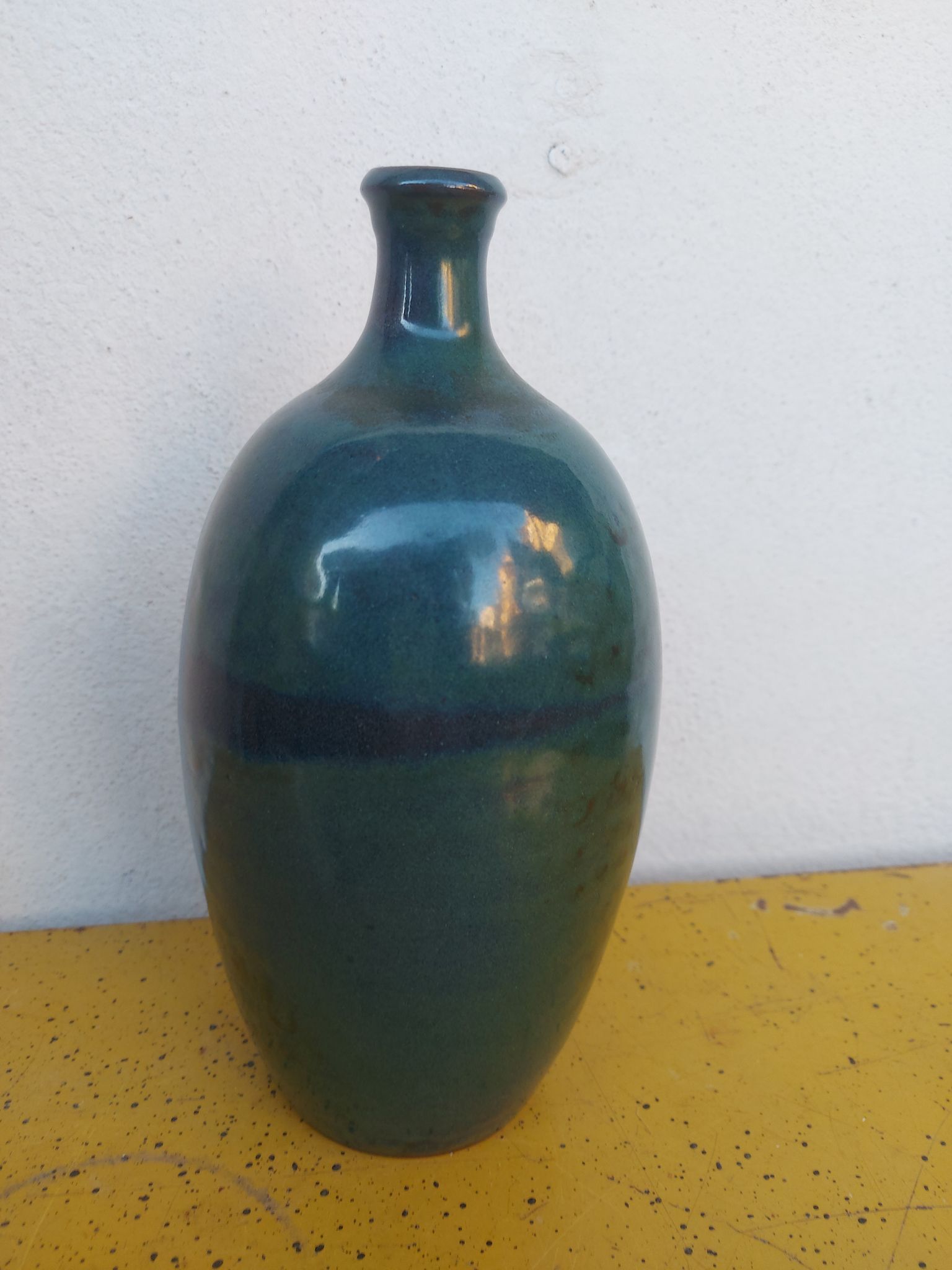 Enamelled terracotta vase, blue