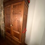 Antique solid wood wardrobe, rustic, with drawers and original key.