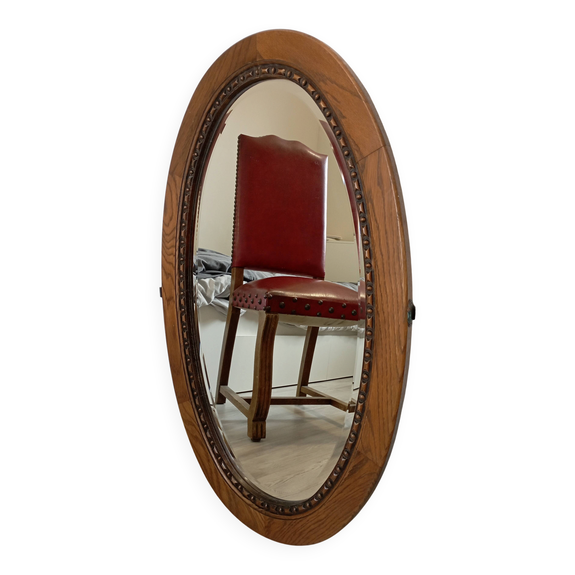 Miroir ovale bois vintage