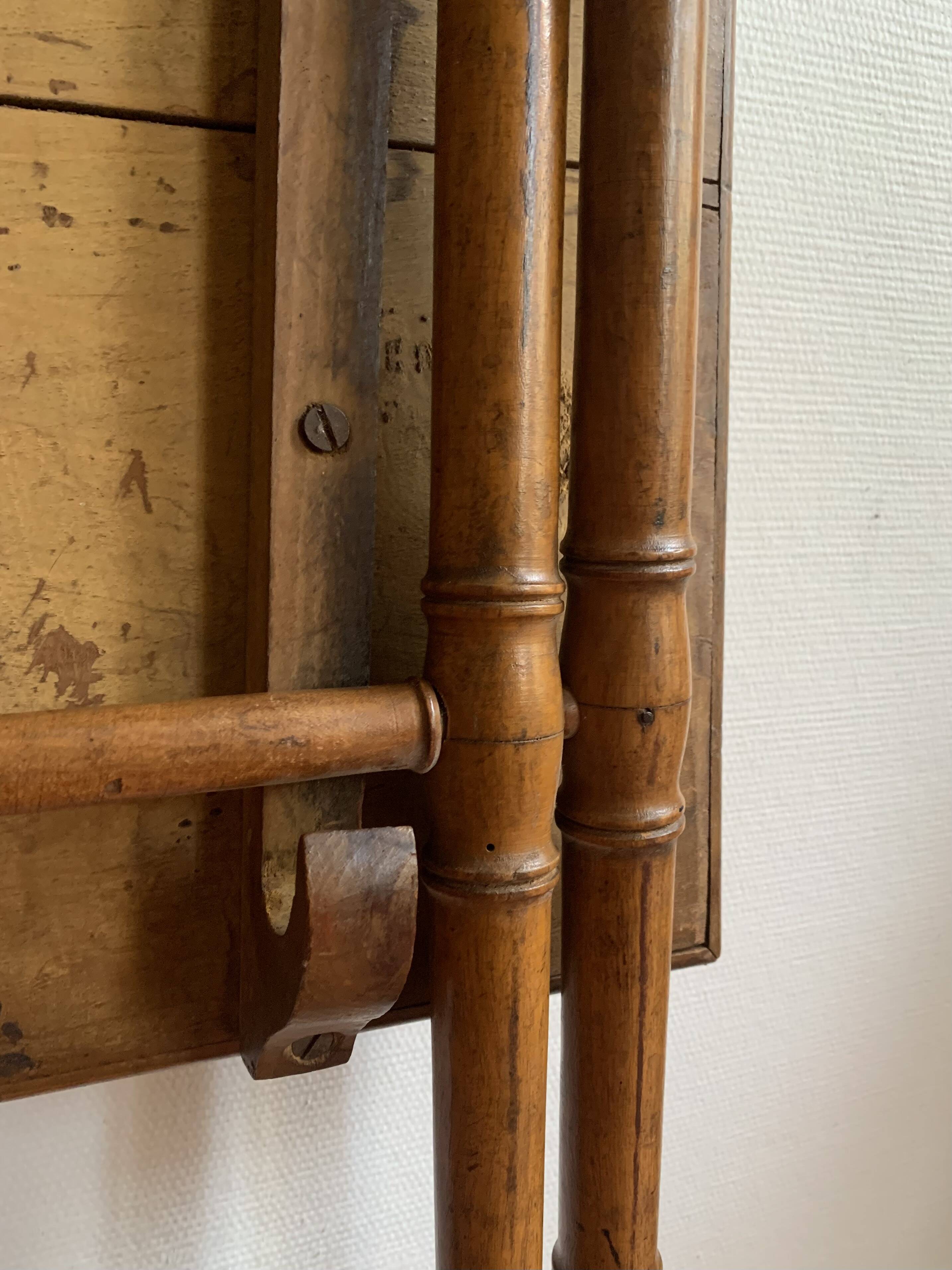 Folding table in bamboo-style wood and woven top, Napoleon III