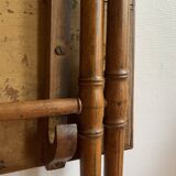 Folding table in bamboo-style wood and woven top, Napoleon III