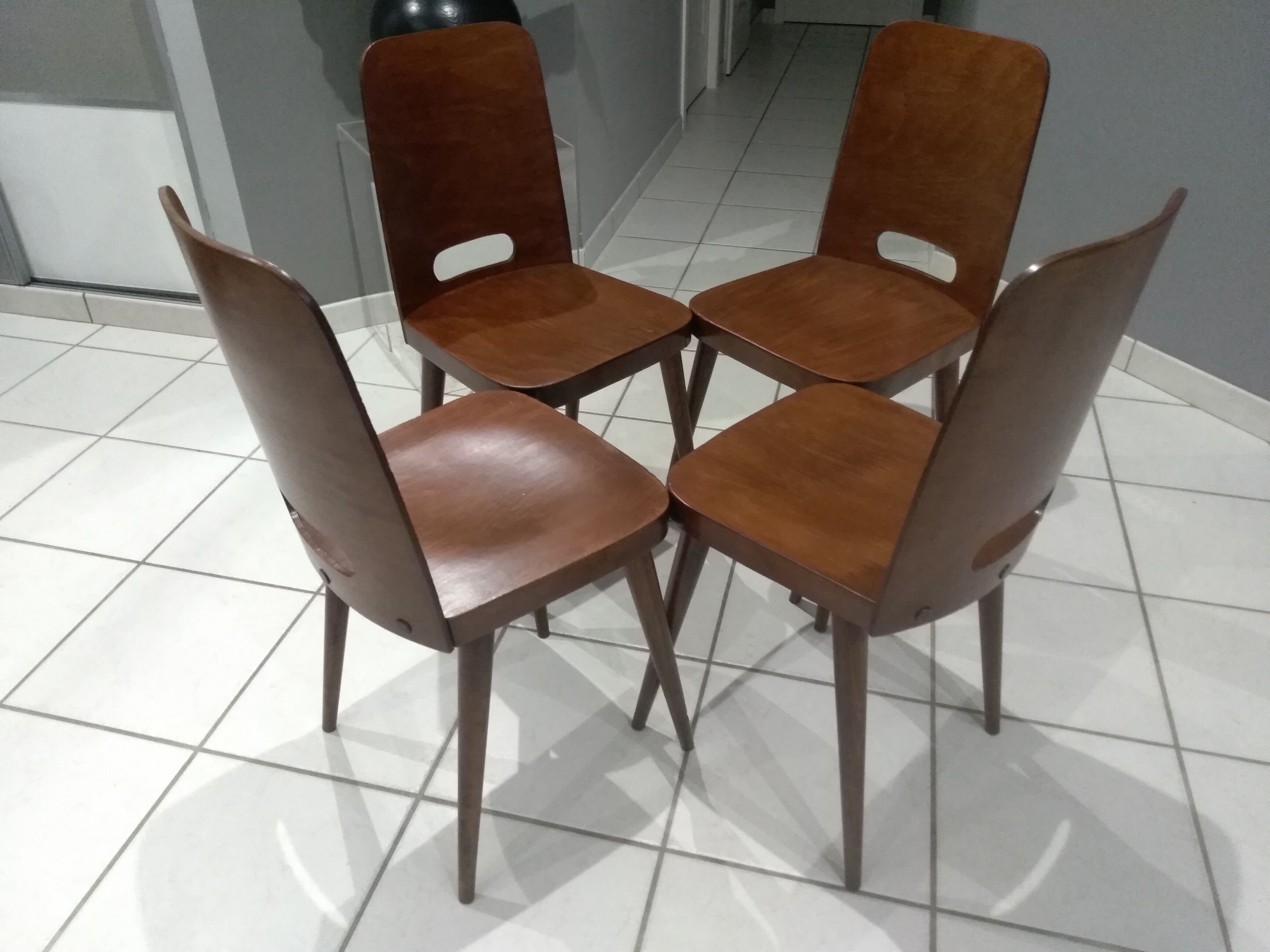 Suite of 4 Chairs by Bistrot Baumann year 1950