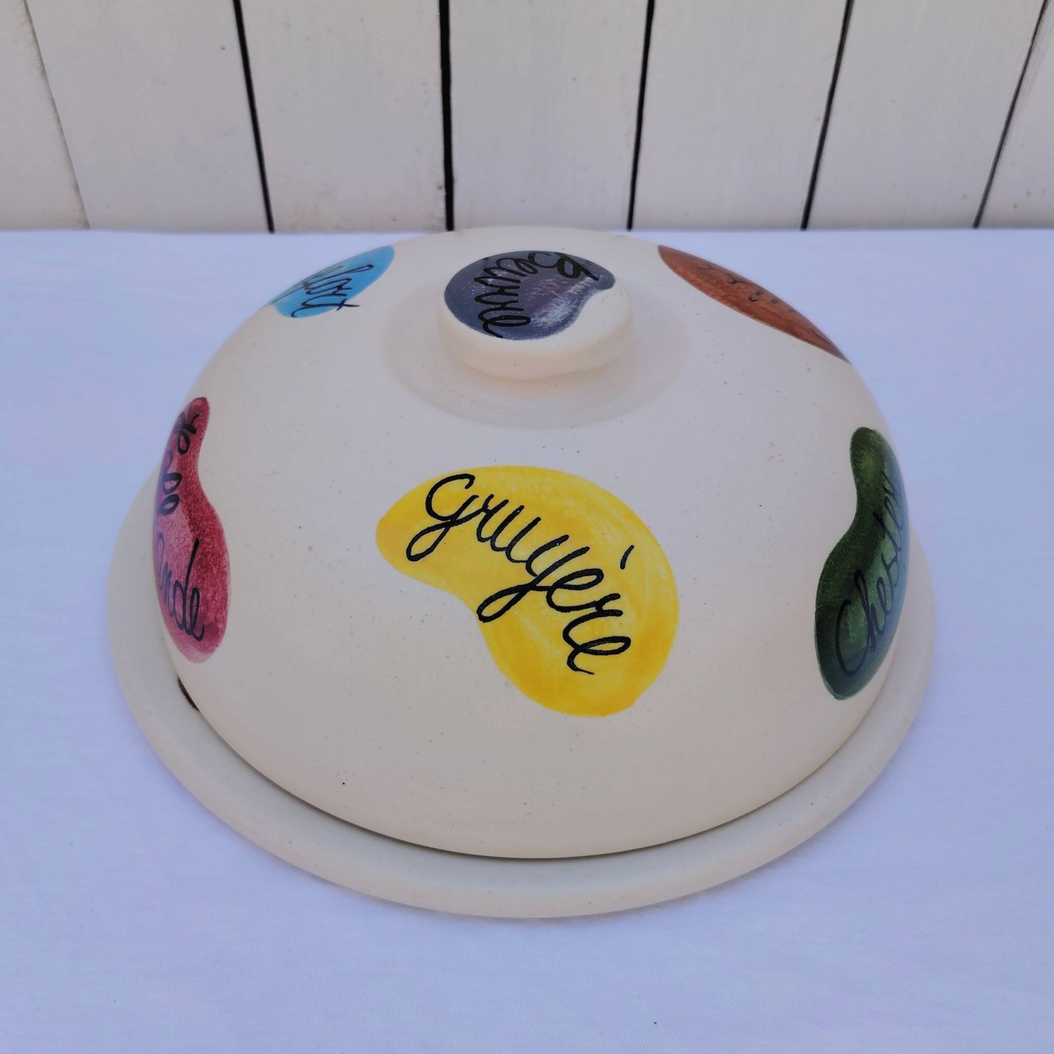 Cheese dome plate, ceramic, Elchinger, 1960s design