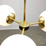 Mid-Century Modern Italian Chandelier in Brass and Opaline Glass, 1960s
