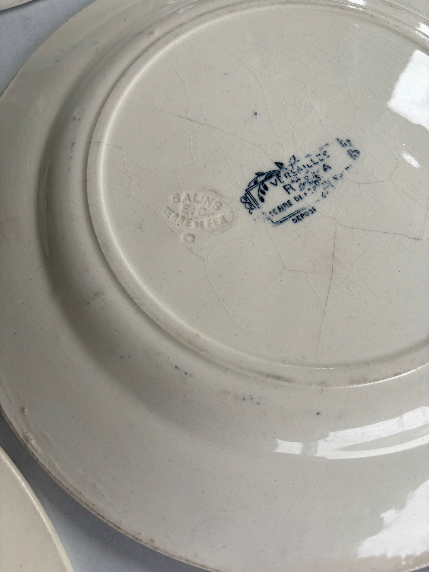 Lot of 4 blue ironstone plates, antique French faience - te