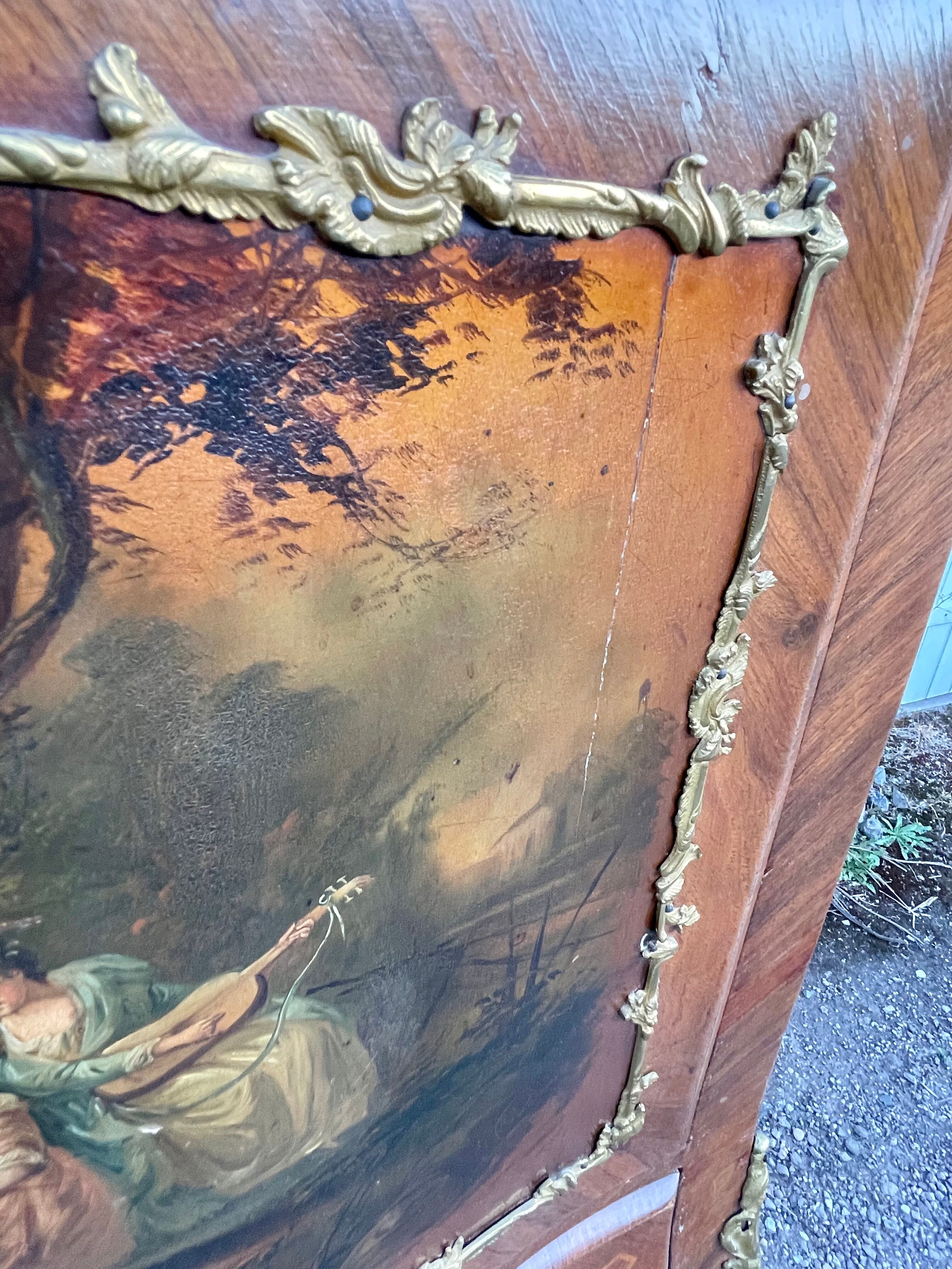Secretary louis XV curved, varnish Martin, marquetry
