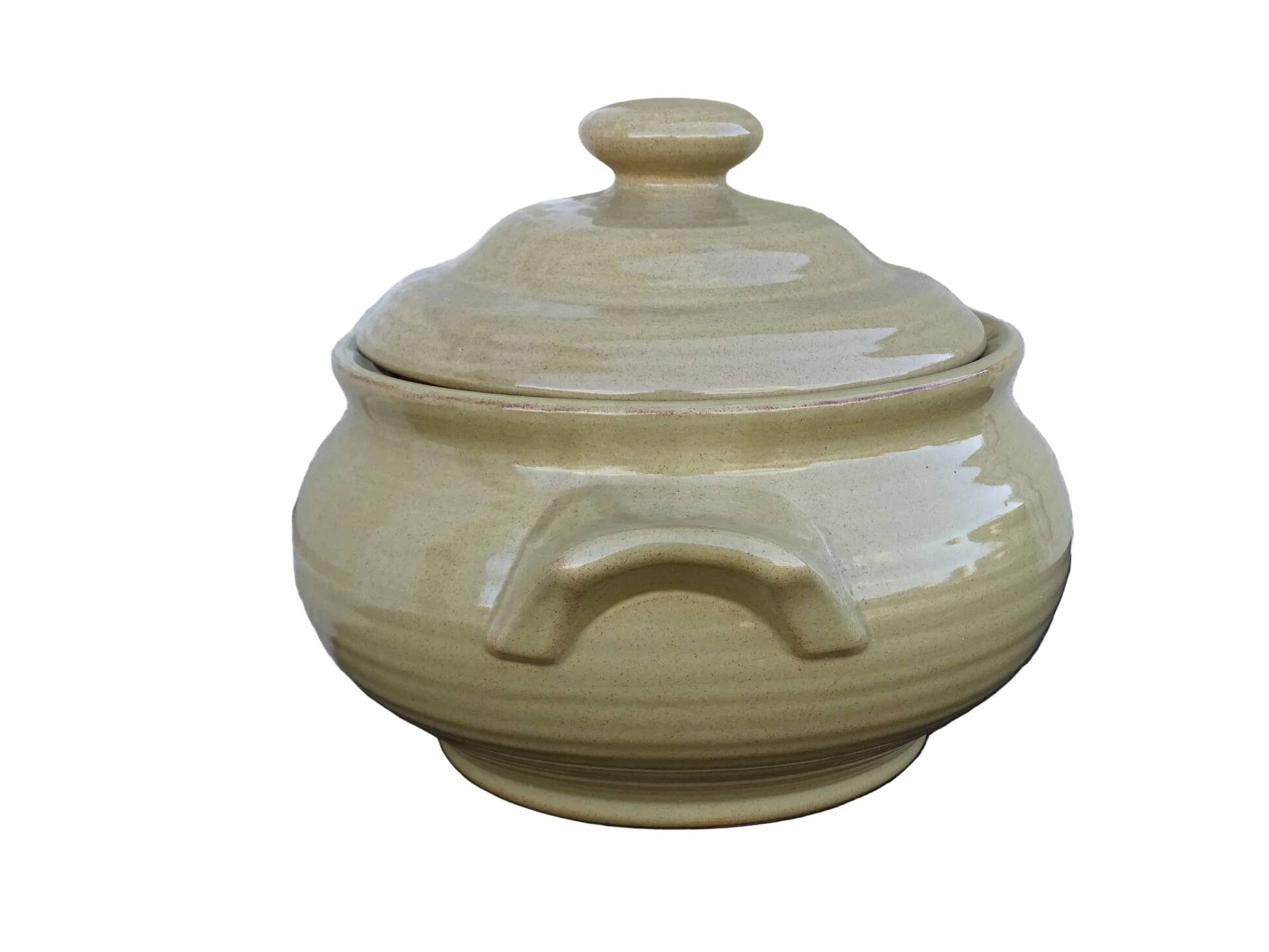 Soupière vintage française en céramique à glaçure jaune