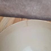 Bol ancien en terre de fer décor bleu et ocre vintage