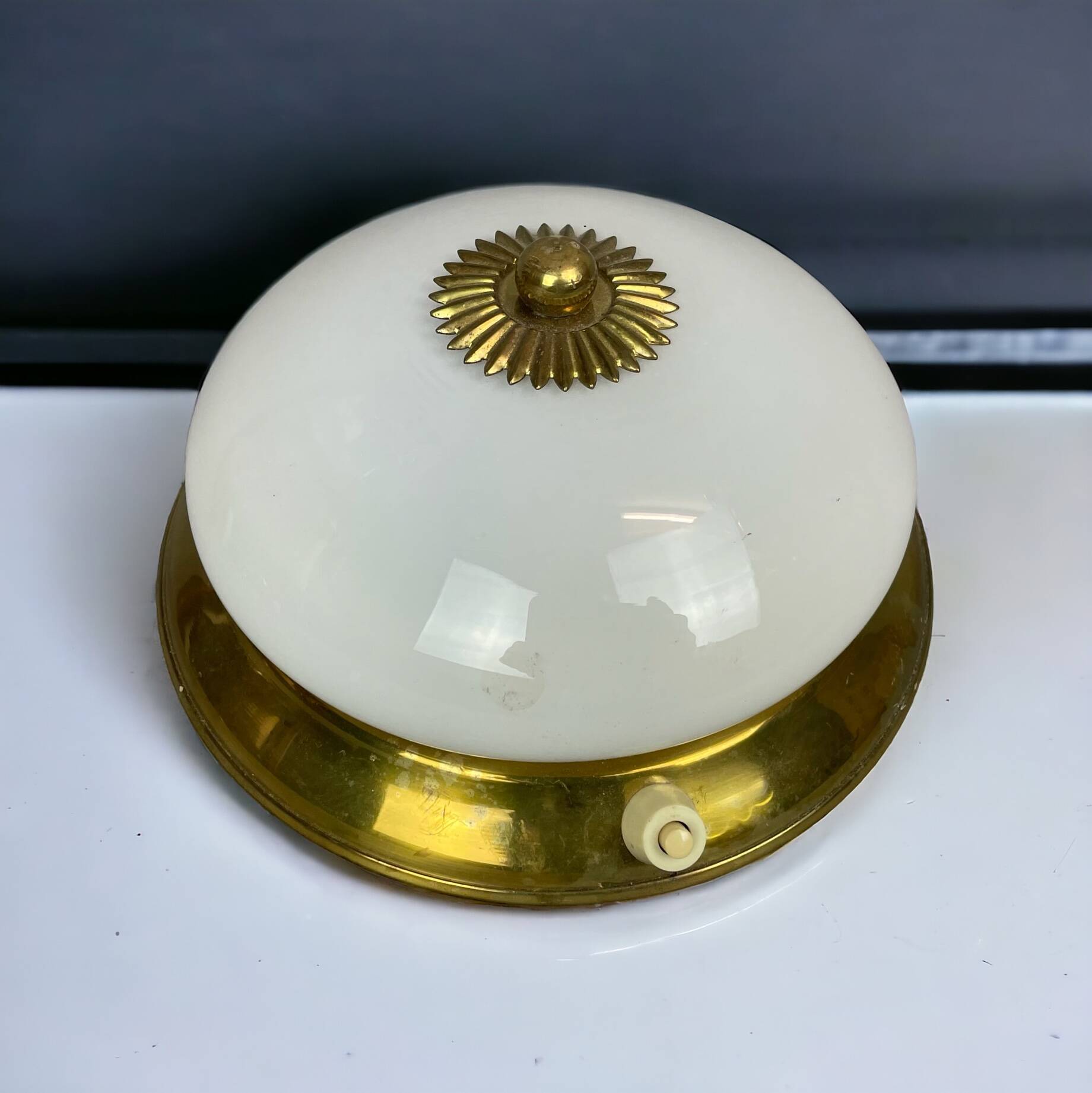 Small white opaline glass flush mount wall lamp