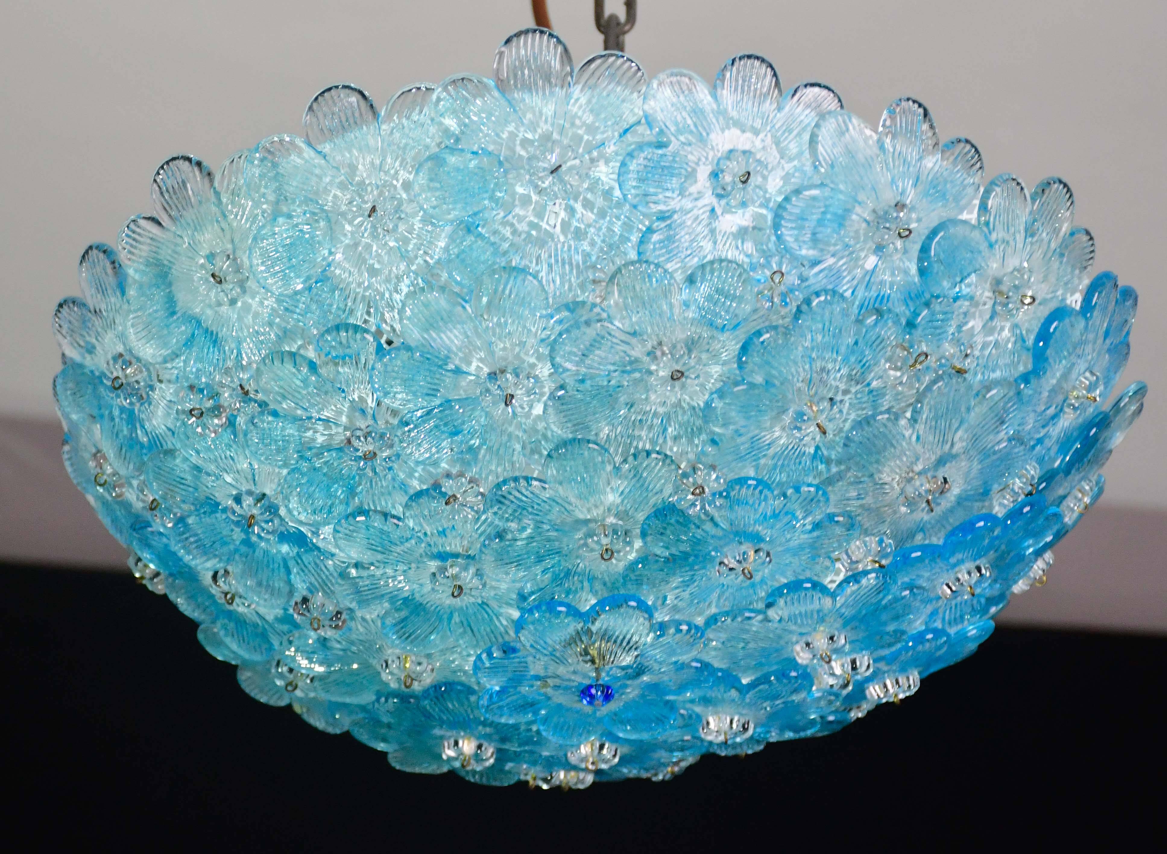 Amazing Murano ceiling light blu rubino flower by Seguso for Venini, Italy
