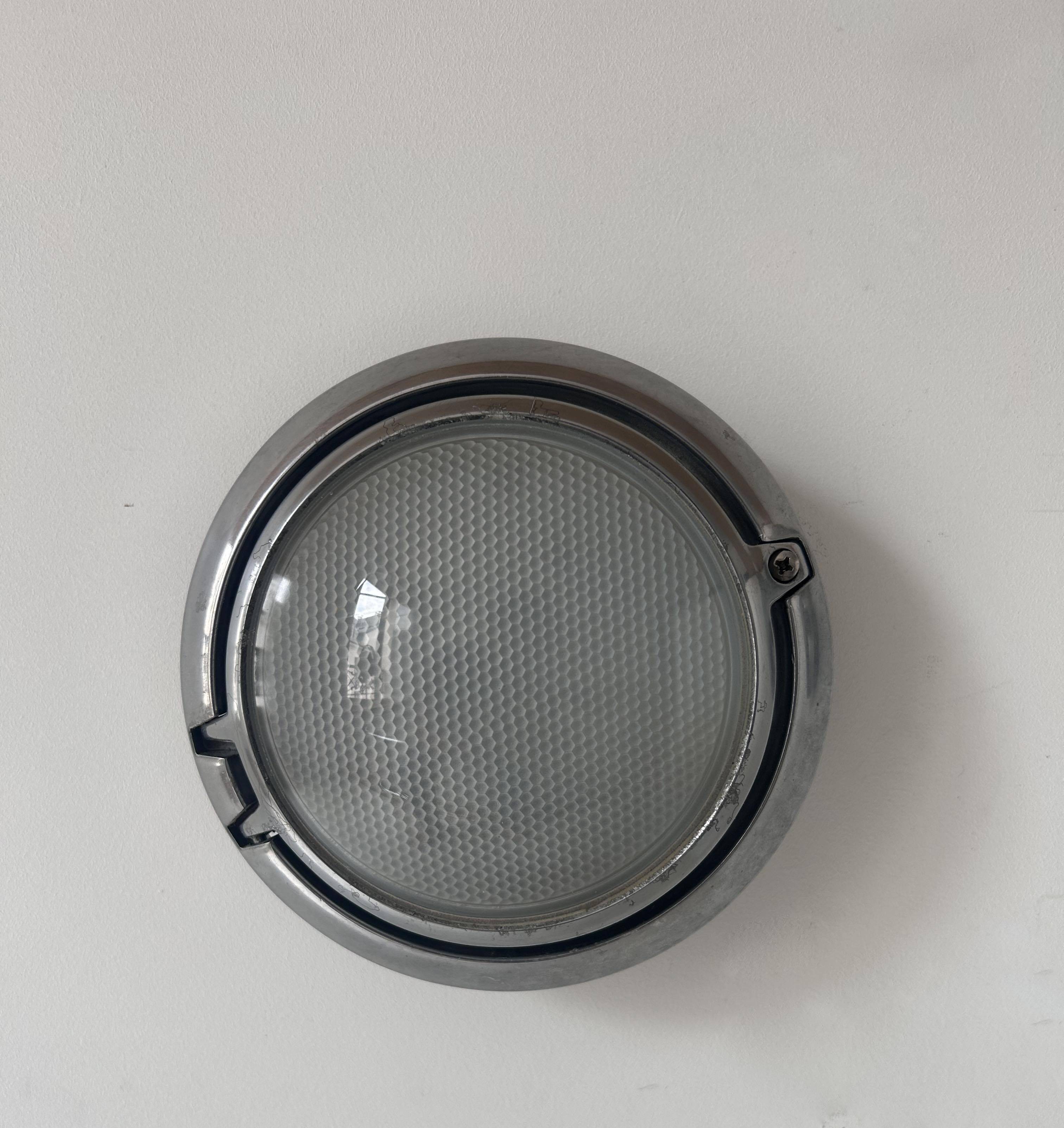 Pair of vintage wall lights, chrome and honeycomb sandblasted glass, Italy 1980