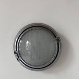 Pair of vintage wall lights, chrome and honeycomb sandblasted glass, Italy 1980