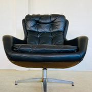 Vintage Danish swivel chair in black leather by Bramin