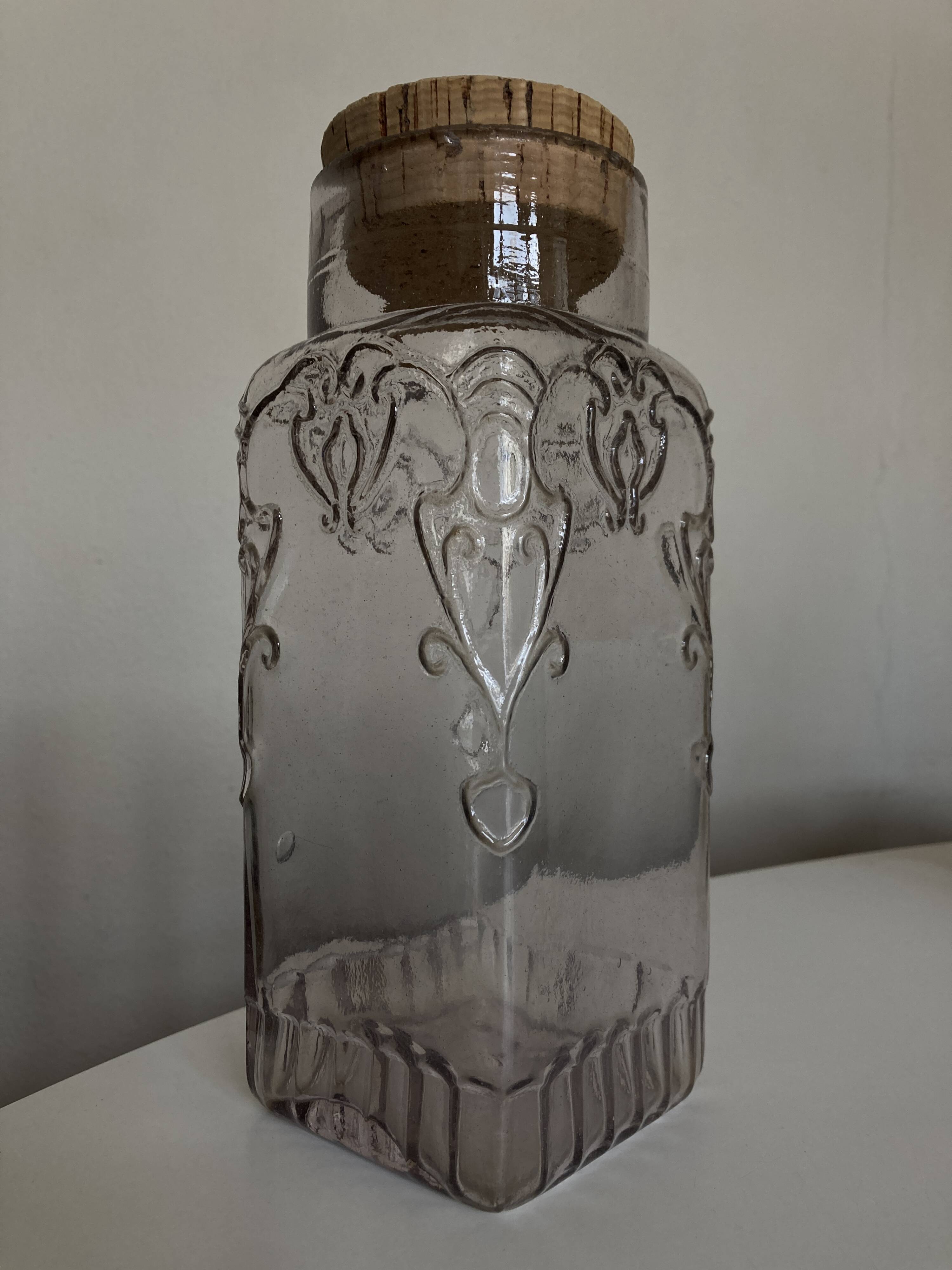 XL pressed glass jar 19th century cork stopper