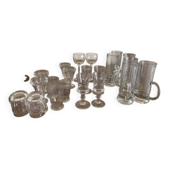 Set of 21 small liqueur glasses and 16 small cups and ramekins.