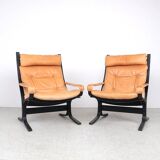 Ingmar Relling leather Siesta lounge chairs, Westnofa 1970s
