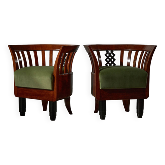 Art Deco Armchair Pair Green