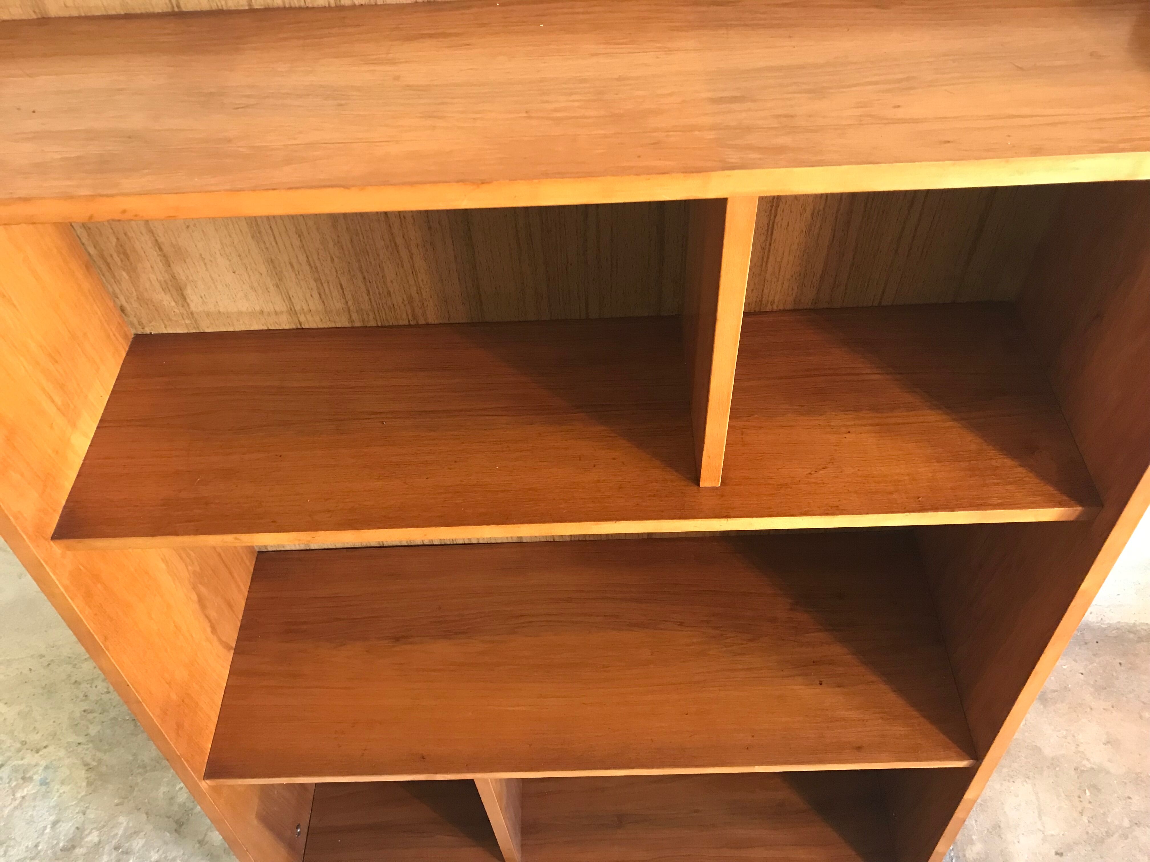 1960's vintage bookcase blond walnut and compass feet
