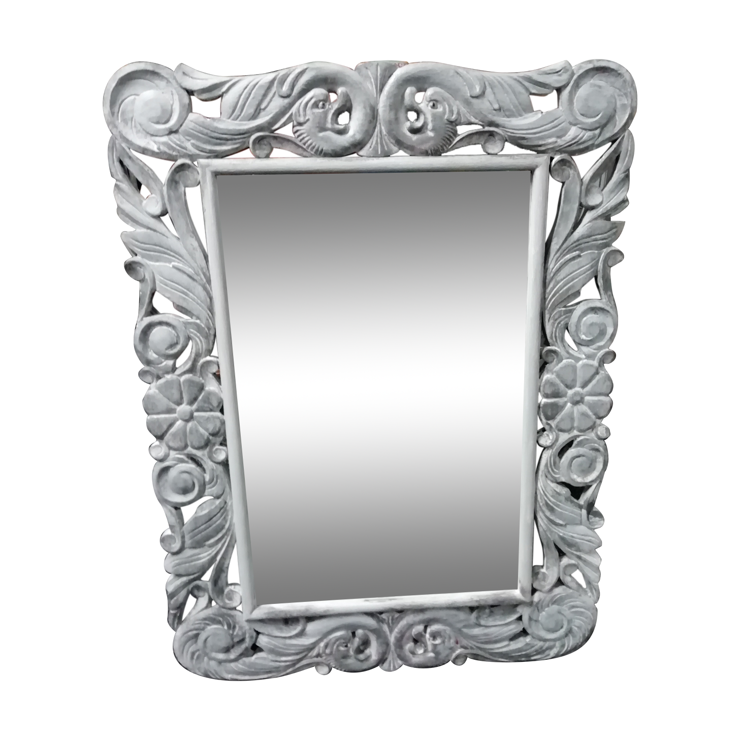 Antique mirror in painted/patinated and waxed carved wood 60x80cm