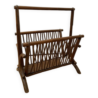 Twisted wooden/rattan magazine rack