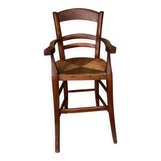 Chaise haute de bébé, ancienne en paille