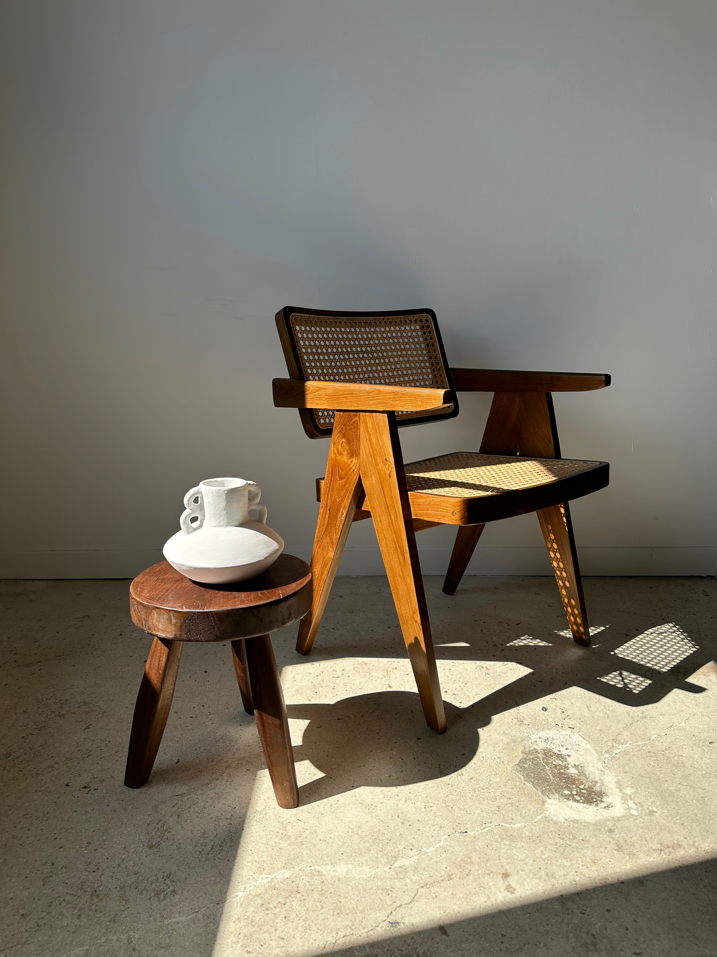 Brown solid wood stool flat circular seat