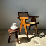 Brown solid wood stool flat circular seat