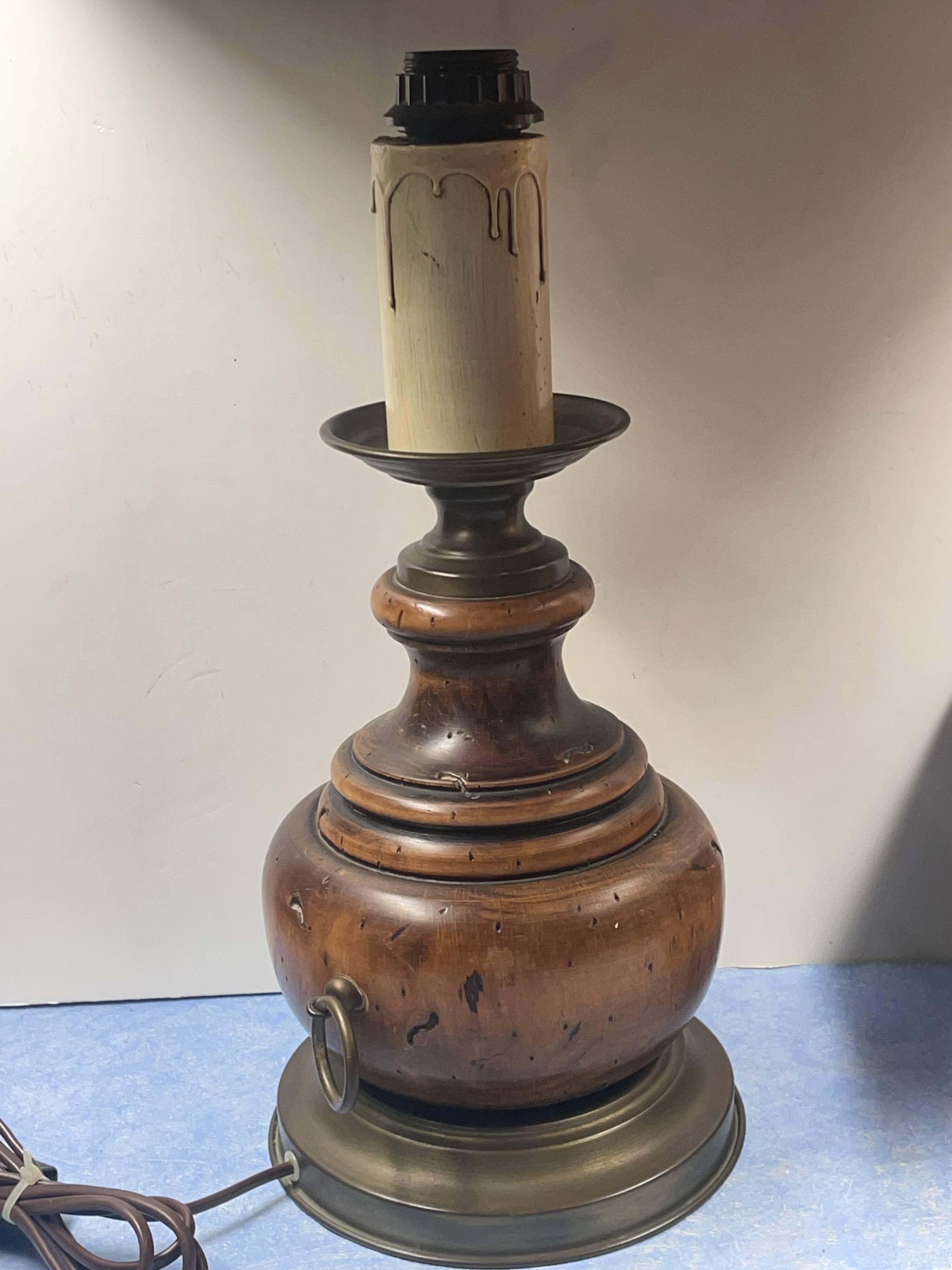 Lamp base baluster shape natural wood, brass, 42 cm socket height