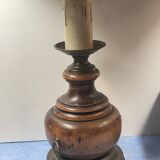 Lamp base baluster shape natural wood, brass, 42 cm socket height