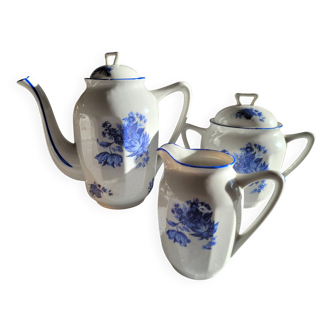 Blue and white ceramic coffee set