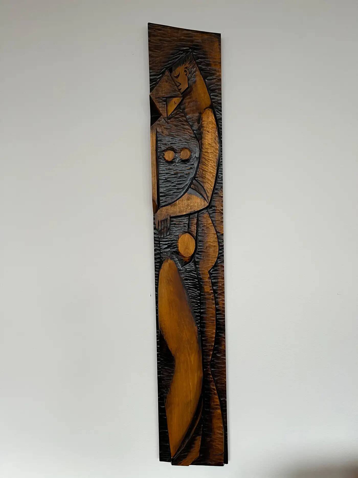 Big midcentury design wall wood decoration / lovers, 1960s, Czechoslovakia