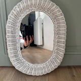 White rattan mirror