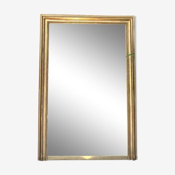 Miroir ancien de cheminée  144cm/97,5cm, perlé, époque fin 19ème, doré à la feuille glace piquée.