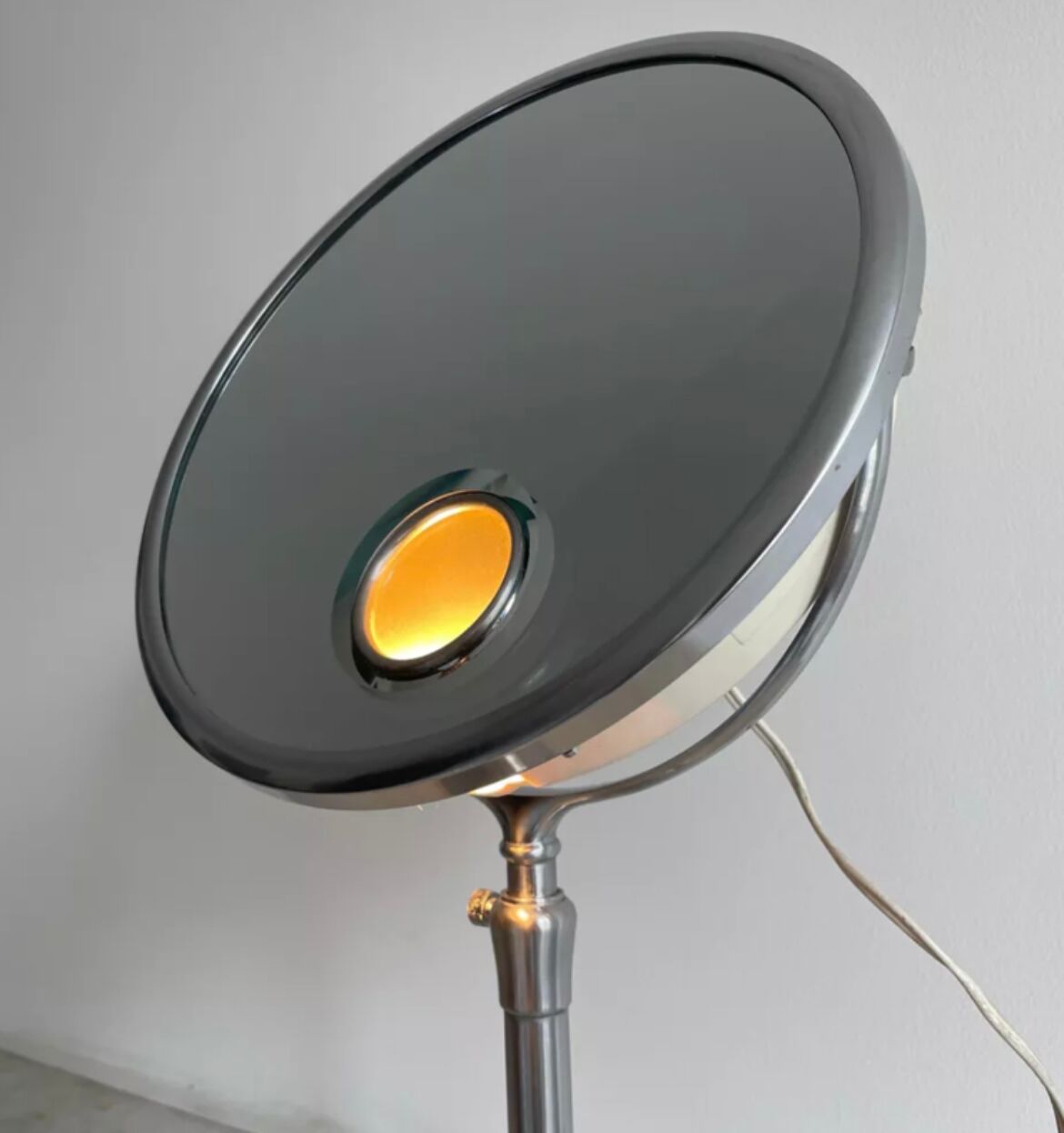 Vintage chrome Brot mirror, magnifying and illuminating, on adjustable stand, France 1960