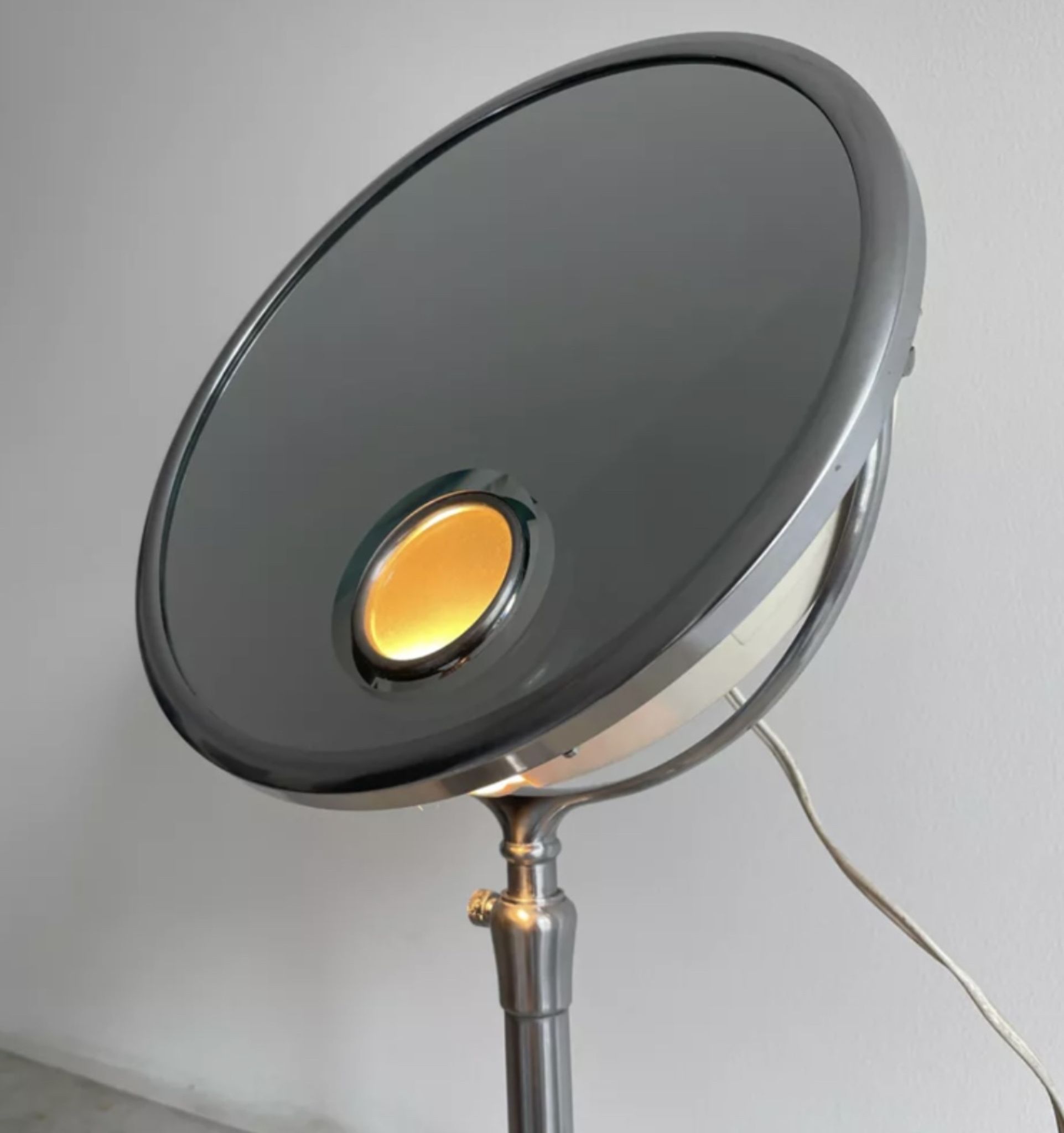 Vintage chrome Brot mirror, magnifying and illuminating, on adjustable stand, France 1960